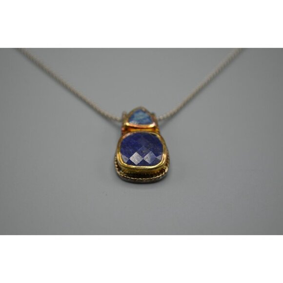 Lapis Lazuli Geometric Necklace Square + Triangle Cut 925 Silver Italy ADI 9.53g - Picture 2 of 9